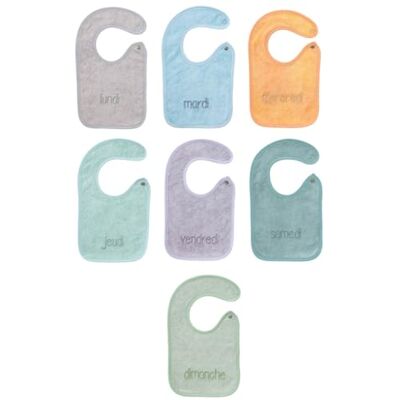 Babycalin Set van 7 slabbetjes voor geboorte, geborduurd, 17 x 29 cm Babycalin Set van 7 slabbetjes voor geboorte, geborduurd, 17 x 29 cm