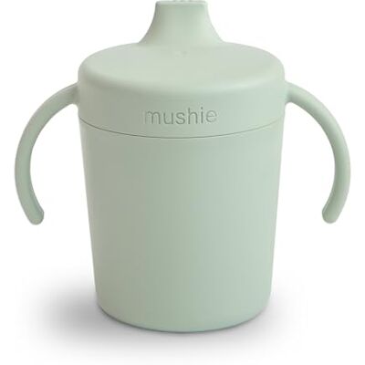 mushie Leerbeker gemaakt in Denemarken, lekvrij gedraaide deksel en handgrepen, vanaf 6 maanden (salie) mushie Leerbeker gemaakt in Denemarken, lekvrij gedraaide deksel en handgrepen, vanaf 6 maanden (salie)