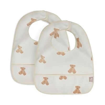 Jollein 029-864-66095 waterdichte slabbetjes, teddybeer, wit, 2 stuks Jollein 029-864-66095 waterdichte slabbetjes, teddybeer, wit, 2 stuks