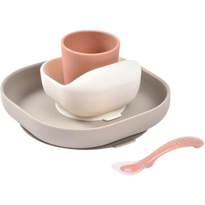 Béaba , Siliconen serviesset voor baby's, met zuignap, antislip, 4-delig, bord + kom + glas + lepel, gezonde en duurzame siliconen, vaatwasmachinebestendig, magnetron, terracotta Béaba , Siliconen serviesset voor baby's, met zuignap, antislip, 4-delig, bord + kom + glas + lepel, gezonde en duurzame siliconen, vaatwasmachinebestendig, magnetron, terracotta