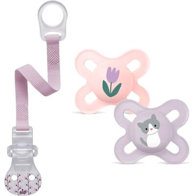 MAM Fopspeen "Skin Sof" van siliconen voor pasgeborenen en premature baby's van 0-2 maanden Girl // Set van 2 // met sterilisator transportbox en NIP-fopspeenclip MAM Fopspeen "Skin Sof" van siliconen voor pasgeborenen en premature baby's van 0-2 maanden Girl // Set van 2 // met sterilisator transportbox en NIP-fopspeenclip