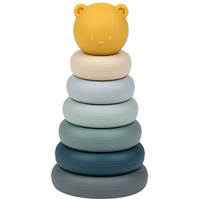 Nattou Stapeltoren van siliconen, 7-delig motorspeelgoed voor peuters, BPA-vrij, ca. 16 cm, siliconen, roze Nattou Stapeltoren van siliconen, 7-delig motorspeelgoed voor peuters, BPA-vrij, ca. 16 cm, siliconen, roze