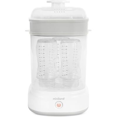 Miniland Mini Steamy stoomsterilisator, grote capaciteit voor flessen, fopspenen en spenen, uniseks, vaatwasmachinebestendig, automatisch, vrij van chemicaliën, kleur wit Miniland Mini Steamy stoomsterilisator, grote capaciteit voor flessen, fopspenen en spenen, uniseks, vaatwasmachinebestendig, automatisch, vrij van chemicaliën, kleur wit