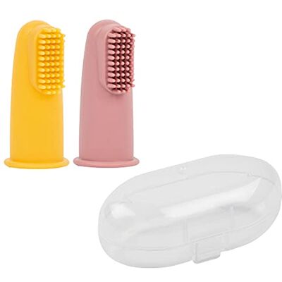 Nattou Set van 2 siliconen tandenborstels voor baby's en peuters, 1 beschermhoes, BPA-vrij, siliconen, geel/roze Nattou Set van 2 siliconen tandenborstels voor baby's en peuters, 1 beschermhoes, BPA-vrij, siliconen, geel/roze