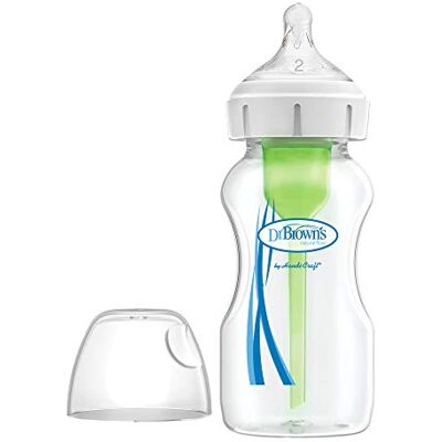 Dr. Brown's Opties + fles met brede tuit + speen niveau 2 (+3 maanden), wit, 270 ml Dr. Brown's Opties + fles met brede tuit + speen niveau 2 (+3 maanden), wit, 270 ml