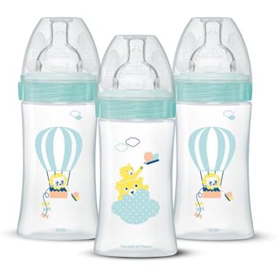Dodie Jongens flessen, platte speen, groen, 270 ml, debiet 2, 3 stuks Dodie Jongens flessen, platte speen, groen, 270 ml, debiet 2, 3 stuks