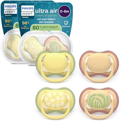 AVENT Philips SCF087/21 Ultra Air fopspeen voor baby's van 0-6 maanden, symmetrische fopspeen van zachte siliconen, BPA-vrij, met 2 sterilisatie-etuis, 4 stuks AVENT Philips SCF087/21 Ultra Air fopspeen voor baby's van 0-6 maanden, symmetrische fopspeen van zachte siliconen, BPA-vrij, met 2 sterilisatie-etuis, 4 stuks