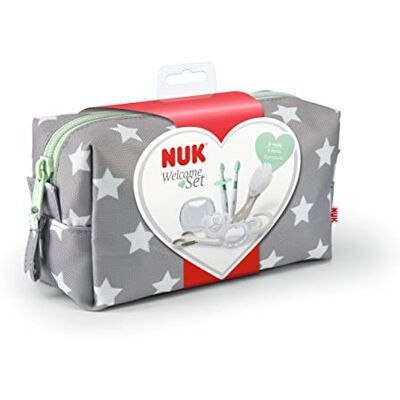 NUK Toilettas voor baby's met fopspeen (en etui), borstel (x2), bijtring en schaar, 7 accessoires inbegrepen, beige en wit NUK Toilettas voor baby's met fopspeen (en etui), borstel (x2), bijtring en schaar, 7 accessoires inbegrepen, beige en wit