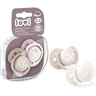 LOVI fopspeen 0-2 maanden, babyfopspeen met siliconen speen, dynamische punt, BPA-vrij, Baby Shower Girl-collectie, 2 stuks, roze LOVI fopspeen 0-2 maanden, babyfopspeen met siliconen speen, dynamische punt, BPA-vrij, Baby Shower Girl-collectie, 2 stuks, roze