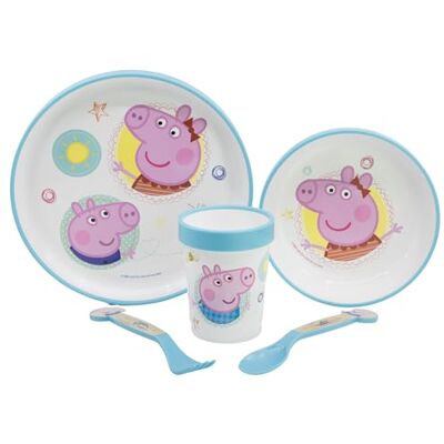 Stor 5-delig kinderservies met antislipbodem. Bordje, kom, glas van 260 ml en deksels. BPA-vrij Peppa Pig Core Stor 5-delig kinderservies met antislipbodem. Bordje, kom, glas van 260 ml en deksels. BPA-vrij Peppa Pig Core
