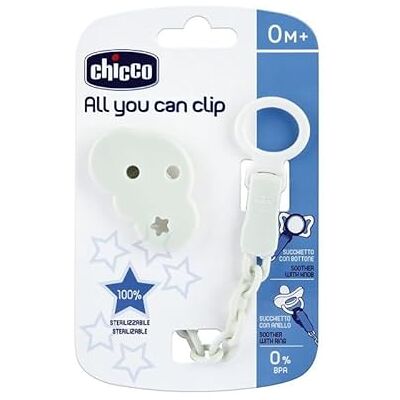 Chicco EasyClip Cloud Chain All You Can Clip, fopspeenhouder, zachte babyclips voor fopspenen met ring en fopspeen met knop Chicco EasyClip Cloud Chain All You Can Clip, fopspeenhouder, zachte babyclips voor fopspenen met ring en fopspeen met knop