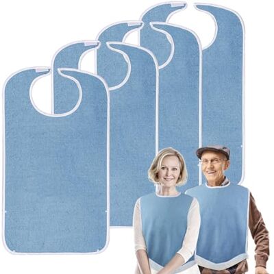 Pozico 4 stuks waterdichte slabbetjes voor oudere volwassenen Voor mannen en vrouwen Grote kledingbescherming om te eten Comfortabele en verstelbare klittenbandsluiting met kruimelvanger Wasbaar en Pozico 4 stuks waterdichte slabbetjes voor oudere volwassenen Voor mannen en vrouwen Grote kledingbescherming om te eten Comfortabele en verstelbare klittenbandsluiting met kruimelvanger Wasbaar en