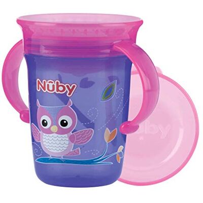Nuby 360° Wonder cup Kinderbeker met handvatten en hygiënisch pp deksel kinderbeker 240ml met 360° antiknoei drinkrand: drink van elke kant voor babys en kinderen vana 6 maanden Roze Nuby 360° Wonder cup Kinderbeker met handvatten en hygiënisch pp deksel kinderbeker 240ml met 360° antiknoei drinkrand: drink van elke kant voor babys en kinderen vana 6 maanden Roze