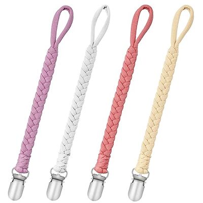CLDY Babyfopspeen ketting van katoen, houdt de fopspenen schoon 4 stuks fopspeenclips, geschikt voor fopspenen en bijtringen, geschikt voor jongens en meisjes (4 kleuren) CLDY Babyfopspeen ketting van katoen, houdt de fopspenen schoon 4 stuks fopspeenclips, geschikt voor fopspenen en bijtringen, geschikt voor jongens en meisjes (4 kleuren)