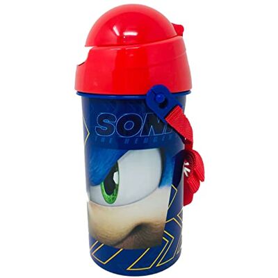 SEGA Sonic The Hedgehog Kinderfles met riem, 500 ml, Sonic The Hedgehog Robot Pop Up cadeau verjaardag kinderen SEGA Sonic The Hedgehog Kinderfles met riem, 500 ml, Sonic The Hedgehog Robot Pop Up cadeau verjaardag kinderen