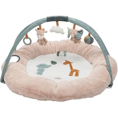 Nattou Rond kruipkleed met speelboog, van polyester, giraffe en olifant, diameter ca. 90 cm, Luna en Axel, beige/groen Nattou Rond kruipkleed met speelboog, van polyester, giraffe en olifant, diameter ca. 90 cm, Luna en Axel, beige/groen