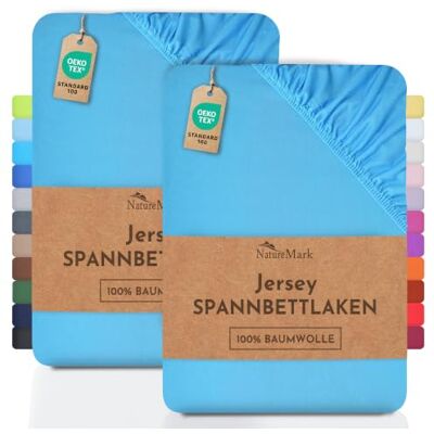 NatureMark Jersey hoeslakens, 100% katoen, in vele maten en kleuren, merkkwaliteit, Öko-Tex-standaard 100, 70 x 140 cm, turquoise, 2 stuks NatureMark Jersey hoeslakens, 100% katoen, in vele maten en kleuren, merkkwaliteit, Öko-Tex-standaard 100, 70 x 140 cm, turquoise, 2 stuks