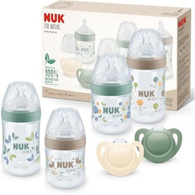 NUK for Nature Perfect Start Fles- en speenset, 0-6 maanden, 100% natuurlijke grondstoffen, 4 flessen (150 ml + 260 ml), 2 siliconen fopspenen, BPA-vrij NUK for Nature Perfect Start Fles- en speenset, 0-6 maanden, 100% natuurlijke grondstoffen, 4 flessen (150 ml + 260 ml), 2 siliconen fopspenen, BPA-vrij