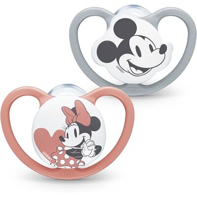 NUK Space Mickey/Minnie Soothers 2-delige set voor 0-6 maanden baby's NUK Space Mickey/Minnie Soothers 2-delige set voor 0-6 maanden baby's