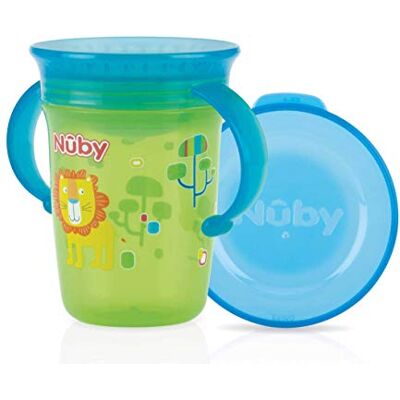 Nuby Nûby Magische mok 360° met handgrepen en beschermdeksel, 240 ml, groen Nuby Nûby Magische mok 360° met handgrepen en beschermdeksel, 240 ml, groen