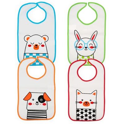 Ti TIN Set van 4 slabbetjes bedrukt met waterdichte badstof, 25 x 39 cm 73% katoen 27% polyester slabbetjes voor baby's van 6 tot 12 maanden sluiting met kras vinyl voering dierenmotief Ti TIN Set van 4 slabbetjes bedrukt met waterdichte badstof, 25 x 39 cm 73% katoen 27% polyester slabbetjes voor baby's van 6 tot 12 maanden sluiting met kras vinyl voering dierenmotief