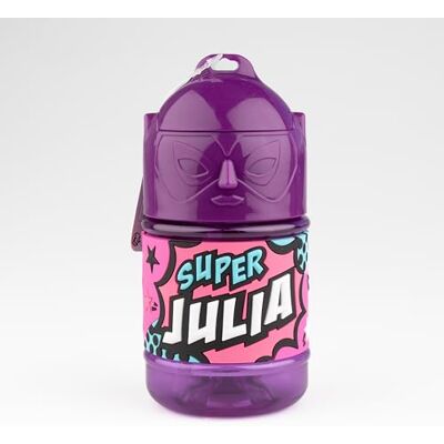 SUPER GOURDE Gepersonaliseerde kinderfles, waterfles met rietje Super Julia SUPER GOURDE Gepersonaliseerde kinderfles, waterfles met rietje Super Julia