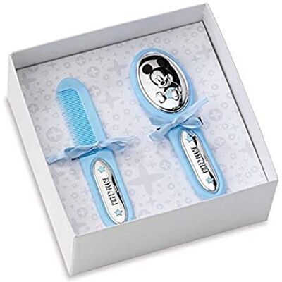 Disney VALENTI & CO. Baby Peuterspeelzaal: cadeauset met haarborstel en onmisbare kam tussen de accessoires voor pasgeborenen met Mickey Mouse afwerking in zilver, hemelsblauw, een Disney VALENTI & CO. Baby Peuterspeelzaal: cadeauset met haarborstel en onmisbare kam tussen de accessoires voor pasgeborenen met Mickey Mouse afwerking in zilver, hemelsblauw, een