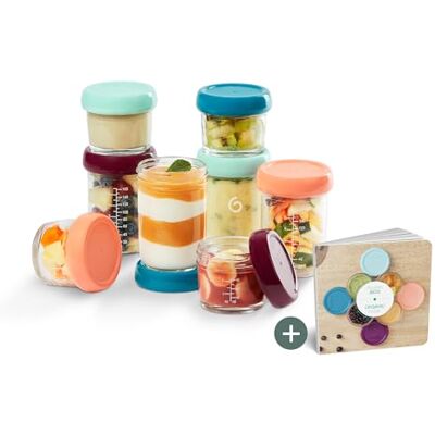 Babymoov babyzitjes van glas, multiset, 4 x 60 ml + 4 x 160 ml + receptenboek Babymoov babyzitjes van glas, multiset, 4 x 60 ml + 4 x 160 ml + receptenboek