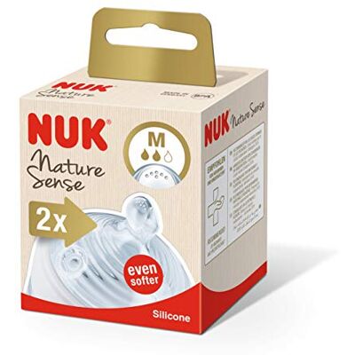 NUK Nature Sense Fopspeen voor babyflessen, 2 stuks, 0-18 maanden, anti-koliek ventiel, maat M, BPA-vrij, 2 stuks NUK Nature Sense Fopspeen voor babyflessen, 2 stuks, 0-18 maanden, anti-koliek ventiel, maat M, BPA-vrij, 2 stuks