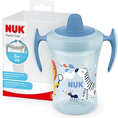 NUK 10255608 Trainer Cup om te leren drinken, zacht, lekvrij, 6 maanden, BPA-vrij, 230 ml, zebra (blauw) NUK 10255608 Trainer Cup om te leren drinken, zacht, lekvrij, 6 maanden, BPA-vrij, 230 ml, zebra (blauw)
