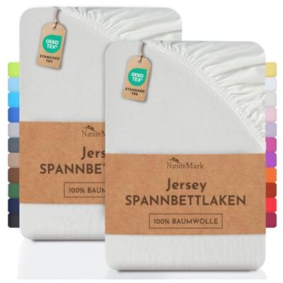 NatureMark Set van 2 jersey hoeslakens, katoen, jersey hoeslakens, Öko-Tex Standaard 100, voor vertrouwen in textiel, katoen, crème/natuur, verpakking van 2 stuks, 90 x 200 100 x 200 cm NatureMark Set van 2 jersey hoeslakens, katoen, jersey hoeslakens, Öko-Tex Standaard 100, voor vertrouwen in textiel, katoen, crème/natuur, verpakking van 2 stuks, 90 x 200 100 x 200 cm