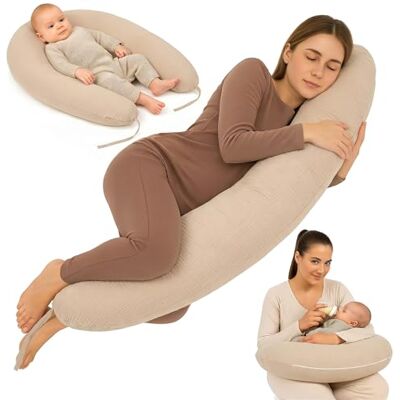 Totsy Baby Borstvoedingskussen, chiffon, zijslaapkussen, katoenen zwangerschapskussen, positioneringskussen voor volwassenen, 190 cm, beige, XXL Totsy Baby Borstvoedingskussen, chiffon, zijslaapkussen, katoenen zwangerschapskussen, positioneringskussen voor volwassenen, 190 cm, beige, XXL