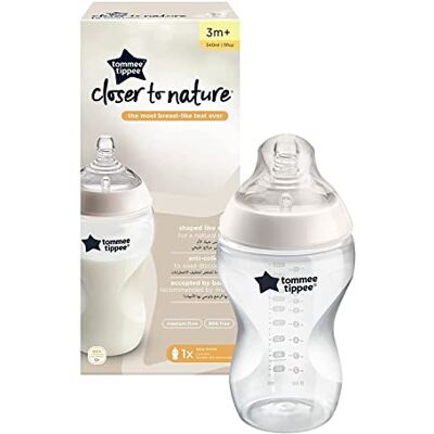 Tommee Tippee Closer to Nature heldere fles met langzaam vloeiende, zachte zuiger, BPA-vrij, 340 ml Tommee Tippee Closer to Nature heldere fles met langzaam vloeiende, zachte zuiger, BPA-vrij, 340 ml