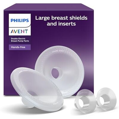 AVENT Philips fopspenen (28 mm) en inzetstukken (26 mm) groot formaat voor handenvrije elektrische borstkolven, unieke SkinSense-fopspenen, compatibel met verzamelflessen, SCF552/11 AVENT Philips fopspenen (28 mm) en inzetstukken (26 mm) groot formaat voor handenvrije elektrische borstkolven, unieke SkinSense-fopspenen, compatibel met verzamelflessen, SCF552/11