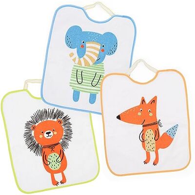 Ti TIN Set van 3 bedrukte waterdichte slabbetjes met elastische kraag, extra zacht en absorberend, microvezel slabbetjes met waterdichte voering, geschikt voor de droger, voor baby's vanaf 12 maanden Ti TIN Set van 3 bedrukte waterdichte slabbetjes met elastische kraag, extra zacht en absorberend, microvezel slabbetjes met waterdichte voering, geschikt voor de droger, voor baby's vanaf 12 maanden