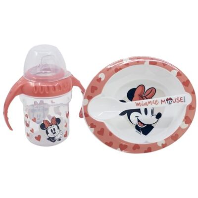 Stor Set van 3 trainingsglazen, 250 ml, bord en lepel) Minnie Mouse Heart Full Stor Set van 3 trainingsglazen, 250 ml, bord en lepel) Minnie Mouse Heart Full