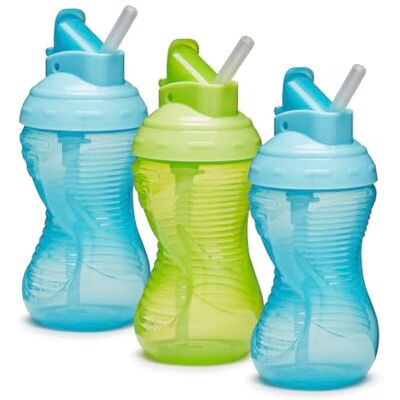 Munchkin Mighty Grip Mokken met rietje, trainingsbeker voor kinderen, BPA-vrij, druppelvrij, 12 maanden speenbeker, 3 stuks, blauw en groen Munchkin Mighty Grip Mokken met rietje, trainingsbeker voor kinderen, BPA-vrij, druppelvrij, 12 maanden speenbeker, 3 stuks, blauw en groen
