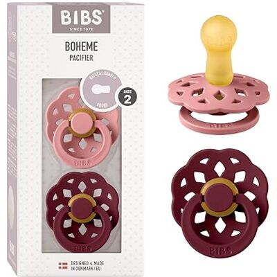 Bibs Boheme Fopspenen, 2 stuks, BPA-vrij, met ronde speen, natuurlijk rubberlatex, gemaakt in Denemarken, maat 2 (6-18 maanden), oud roze/vlierbessenrood (dusty pink/elderberry) Bibs Boheme Fopspenen, 2 stuks, BPA-vrij, met ronde speen, natuurlijk rubberlatex, gemaakt in Denemarken, maat 2 (6-18 maanden), oud roze/vlierbessenrood (dusty pink/elderberry)