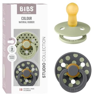 Bibs Polka Dots fopspeen, set van 2, BPA-vrij, ronde speen, natuurlijk rubberlatex, gemaakt in Denemarken, maat 2 (6-18 maanden), Sage/Iron Bibs Polka Dots fopspeen, set van 2, BPA-vrij, ronde speen, natuurlijk rubberlatex, gemaakt in Denemarken, maat 2 (6-18 maanden), Sage/Iron