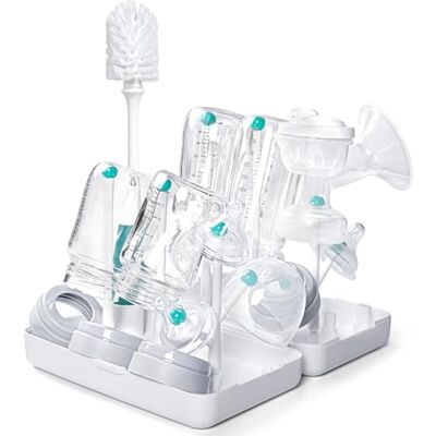 Termichy Droogrek voor babyflessen, onderweg, met borstels, afdruiprek voor flessen, grijze fopspenen, BPA-vrij, blauwgroen Termichy Droogrek voor babyflessen, onderweg, met borstels, afdruiprek voor flessen, grijze fopspenen, BPA-vrij, blauwgroen