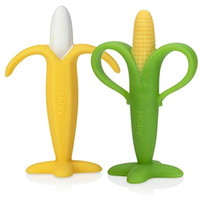 Nuby Bijtspeelgoed in de vorm van banaan en maïs, siliconen, 2 stuks, 3 plus maanden Nuby Bijtspeelgoed in de vorm van banaan en maïs, siliconen, 2 stuks, 3 plus maanden