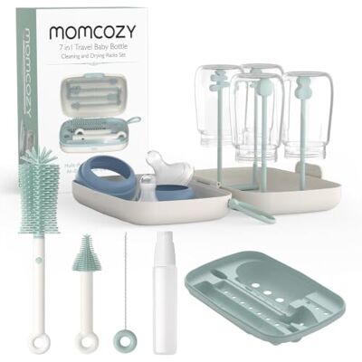 Momcozy Siliconen flessenborstel, reinigingsset, fopspeenborstel, reizen Wattenstaafje, opbergdoos, droogrek, babyuitje, pasgeborene, compact, borstvoeding, BPA-vrij, hygiënisch, licht Momcozy Siliconen flessenborstel, reinigingsset, fopspeenborstel, reizen Wattenstaafje, opbergdoos, droogrek, babyuitje, pasgeborene, compact, borstvoeding, BPA-vrij, hygiënisch, licht