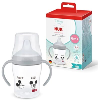 NUK Biberon d'apprentissage Perfect Match 6 mois et plus 150 ml Tasse à bec anti-fuites pour tout-petits Poignées antidérapantes Mickey Mouse 1 unité NUK Biberon d'apprentissage Perfect Match 6 mois et plus 150 ml Tasse à bec anti-fuites pour tout-petits Poignées antidérapantes Mickey Mouse 1 unité