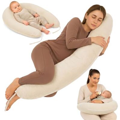 Totsy Baby Zwangerschapskussen, 190 cm, kussen, chiffon, zwangerschapskussen, lichaamskussen, wasbaar katoen, afneembaar, zacht, Oeko-Tex gecertificeerd, lichtbeige Totsy Baby Zwangerschapskussen, 190 cm, kussen, chiffon, zwangerschapskussen, lichaamskussen, wasbaar katoen, afneembaar, zacht, Oeko-Tex gecertificeerd, lichtbeige