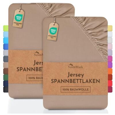 NatureMark Set van 2 jersey hoeslakens, katoen, jersey hoeslakens, Öko-Tex Standaard 100, voor vertrouwen in textiel, katoen, zand/beige, set van 2, afmetingen 120 x 200 cm NatureMark Set van 2 jersey hoeslakens, katoen, jersey hoeslakens, Öko-Tex Standaard 100, voor vertrouwen in textiel, katoen, zand/beige, set van 2, afmetingen 120 x 200 cm