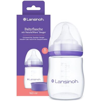 Lansinoh NaturalWave zuigfles maat S, 160 ml, nieuw compact design voor betere stabiliteit, met stapelbaar deksel Lansinoh NaturalWave zuigfles maat S, 160 ml, nieuw compact design voor betere stabiliteit, met stapelbaar deksel