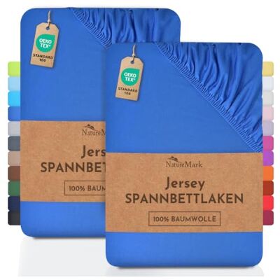 NatureMark Set van 2 jersey hoeslakens, katoen, jersey hoeslakens, Öko-Tex Standaard 100, voor textielvertrouwen, katoen, koningsblauw, set van 2, afmetingen 120 x 200 cm NatureMark Set van 2 jersey hoeslakens, katoen, jersey hoeslakens, Öko-Tex Standaard 100, voor textielvertrouwen, katoen, koningsblauw, set van 2, afmetingen 120 x 200 cm