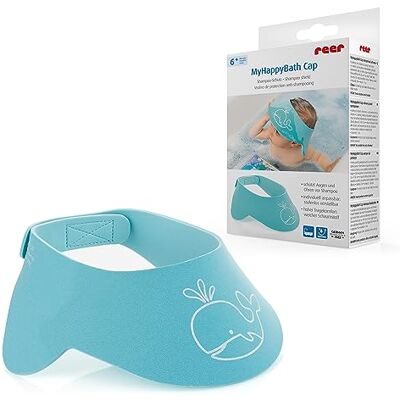 Reer MyHappyBath Cap Shampoo-bescherming beschermt je kind tegen tranen bij het wassen van het haar, traploos verstelbaar, blauw, hoofdomtrek 40-55 cm Reer MyHappyBath Cap Shampoo-bescherming beschermt je kind tegen tranen bij het wassen van het haar, traploos verstelbaar, blauw, hoofdomtrek 40-55 cm