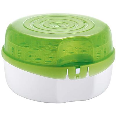 MAM Magnetron Stoomsterilisator met 1x Anti-Colic flesje (160 ml), magnetron sterilisator voor babyflesjes, fopspenen & accessoires, veilige flessensterilisator, wit/groen MAM Magnetron Stoomsterilisator met 1x Anti-Colic flesje (160 ml), magnetron sterilisator voor babyflesjes, fopspenen & accessoires, veilige flessensterilisator, wit/groen