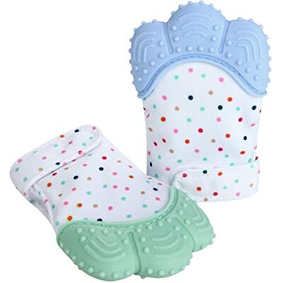 PandaEar Kalmerende bijtringen, 2 stuks, beschermende handschoenen voor baby's van voedselveilige siliconen, pijnverlichting, stimulerende tandjes, 0-12 maanden PandaEar Kalmerende bijtringen, 2 stuks, beschermende handschoenen voor baby's van voedselveilige siliconen, pijnverlichting, stimulerende tandjes, 0-12 maanden